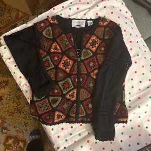 Marisa Christina Black Cardigan with Multicolor Patterns